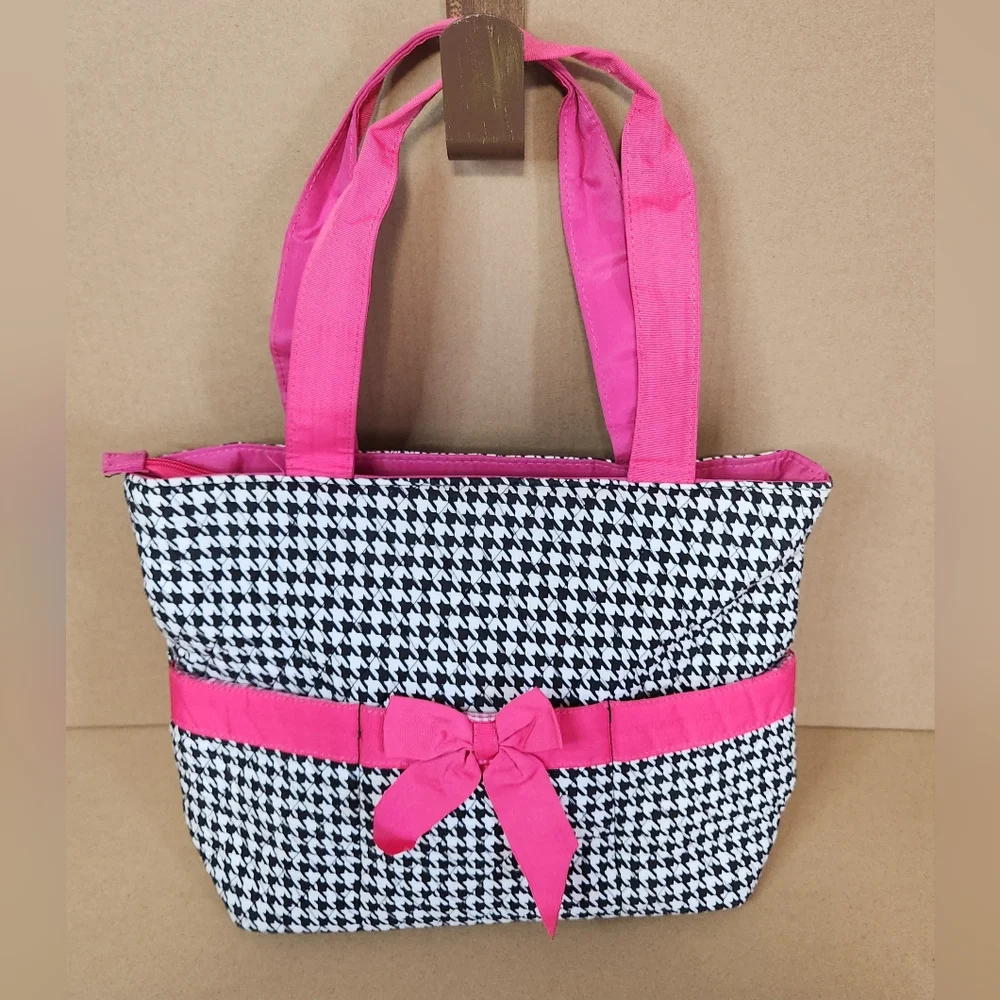 Bliss Pink and Black Houndstooth Tote